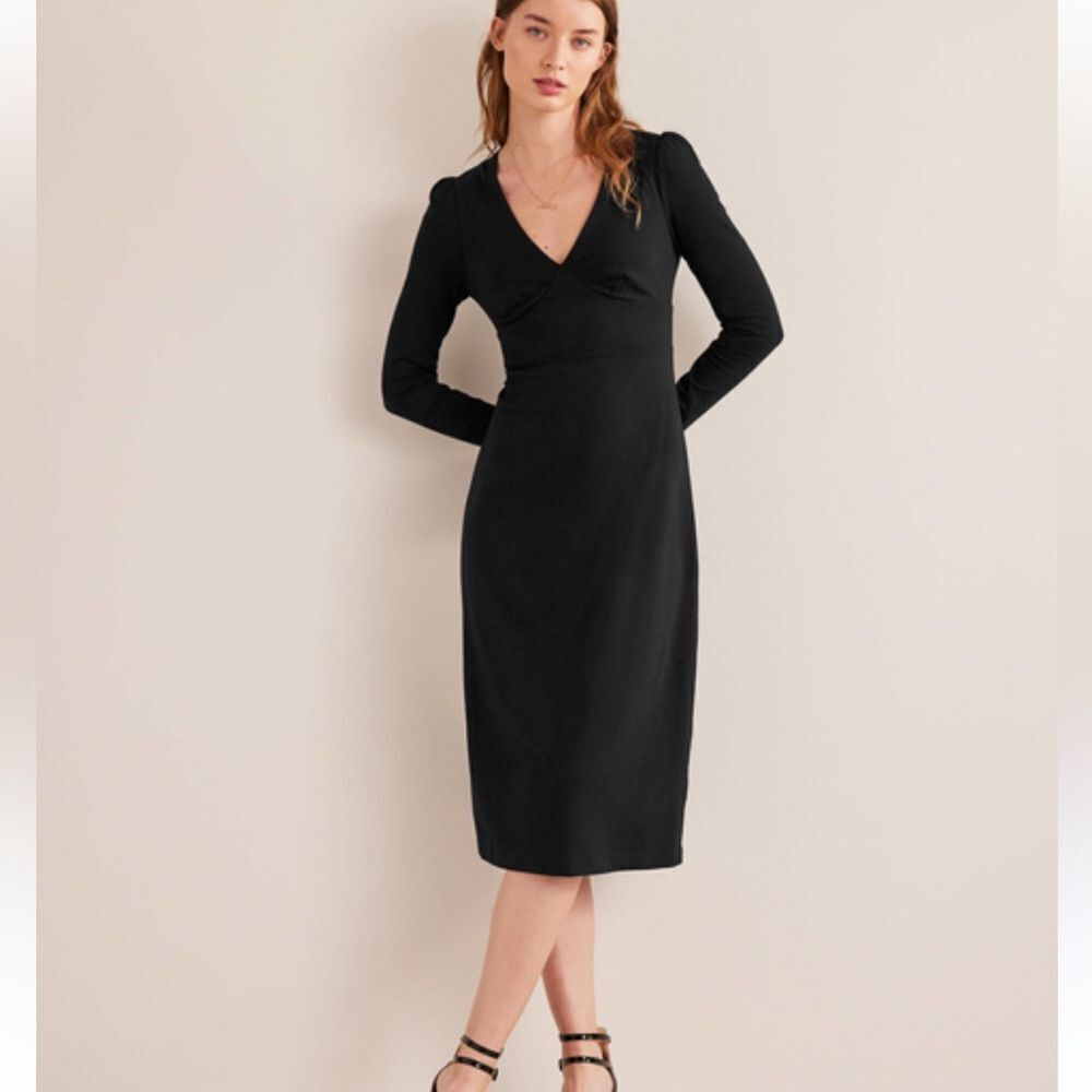 Boden Column Jersey Midi Tea Dress Size 2P NWT Long‎ Sleeve V-Neck Classic